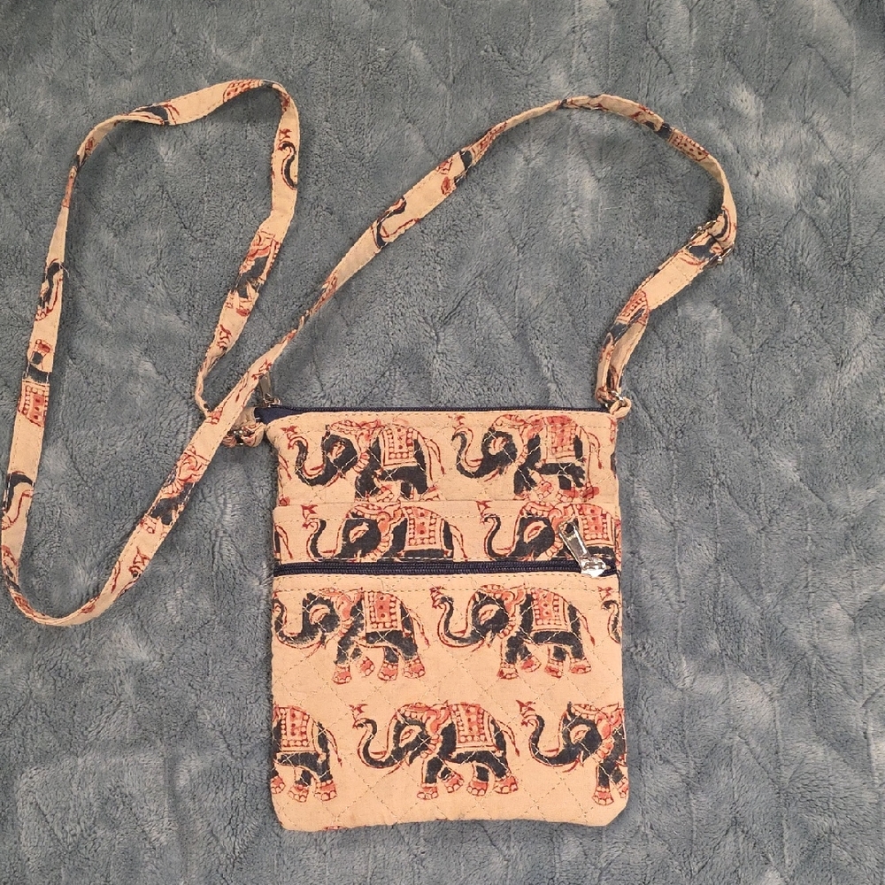 Elephant Print Crossbody Bag - Cream and Black